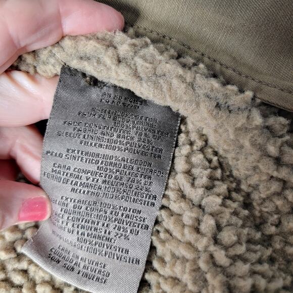 Levi's Sherpa Lined Utility Jacket Men's XL Khaki Green Canvas Zip Outdoor Coat - Picture 9 of 14